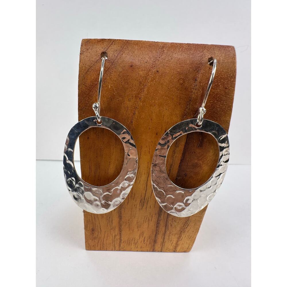 Sterling Silver Hammered Texture Oval Teardrop Pierced Earrings